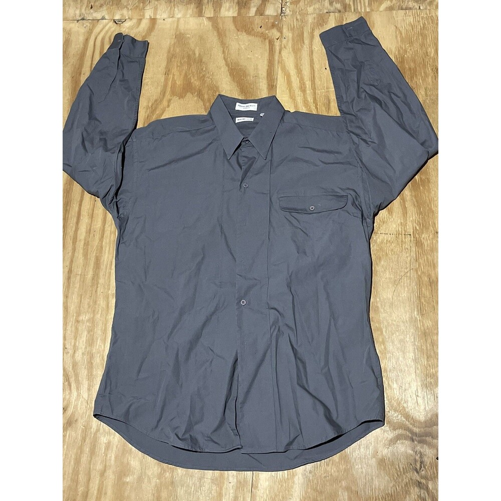pierre balmain Dress Shirt Men L Gray Long Sleeve Button Down Up Cotton @d5